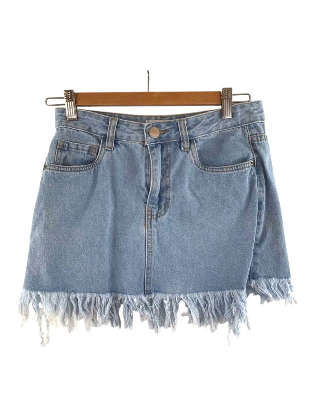 STREETWEARSOCIETY denim skirt raw jeans high-rise soft blue coastal sexy small
